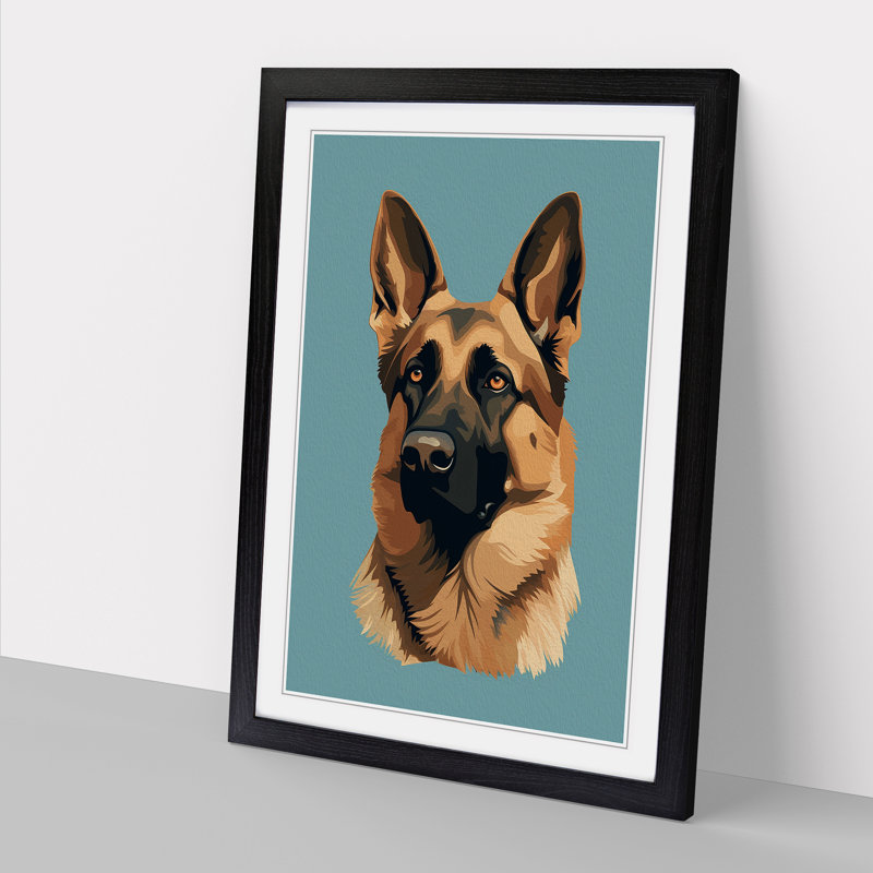 German Shepherd Minimalism - Framed Print, 64cm H x 46cm W, Black Framed