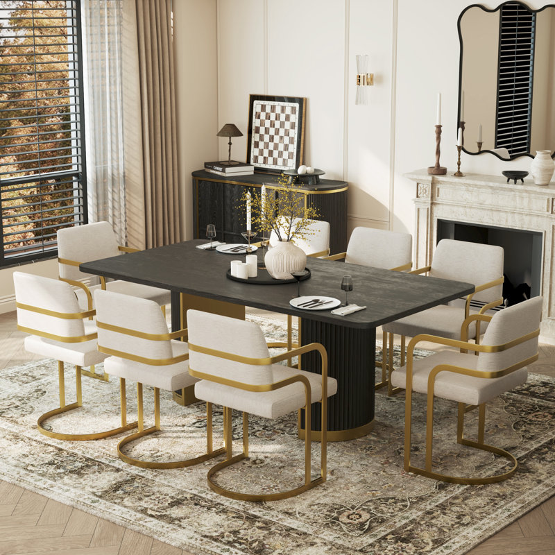 Ensemble de table de salle à manger en bois avec 8 chaises rembourrées Farmhouse, H 30 po x l 78 po x P 40 po, Noir