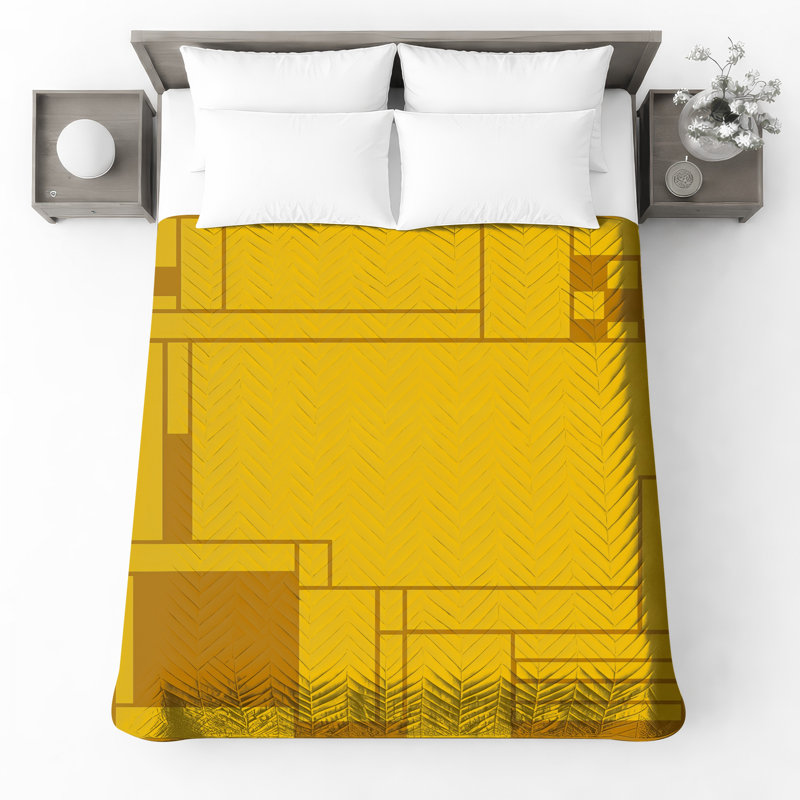 Couvre-lit matelassé à blocs géométriques jaunes toutes tailles, Full / Double