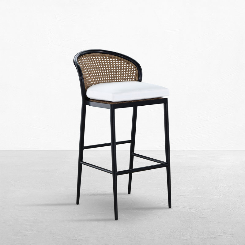 Havana Cane N-Dura Resin Wicker Small Barstool, Welt + bourre standard, Coco Forest, Noir / canne naturelle