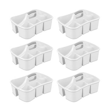Small Home Divided Storage Tote Caddy, White With Gray Carry Handle