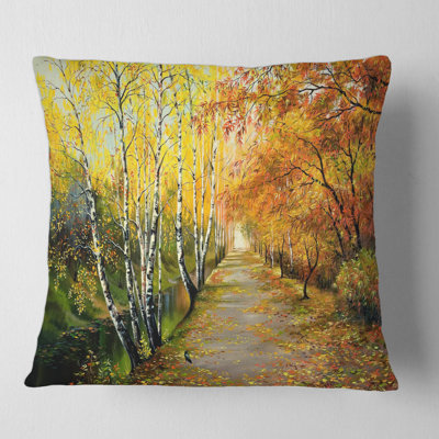 River In The Autumn Woods - Traditional Printed Throw Pillow