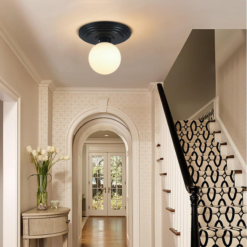 Luminaire plafonnier semi-encastré Nyall Globe, Noir mat