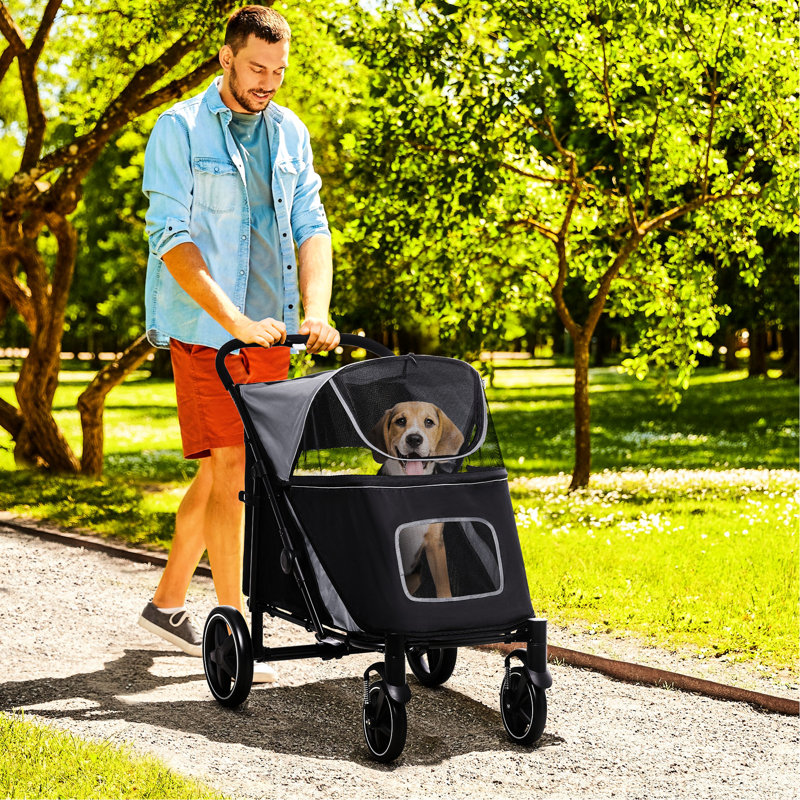 Poussette pour chien pour les grandes races - rangement, absorption des chocs, animal gris moyen et chiens ventilés, compartiment de rangement,