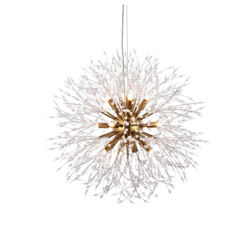 Unique Globe Pendant with Crystal Accents, Gold, 12 Lights, 80" H x 23.6" W x 23.6" D