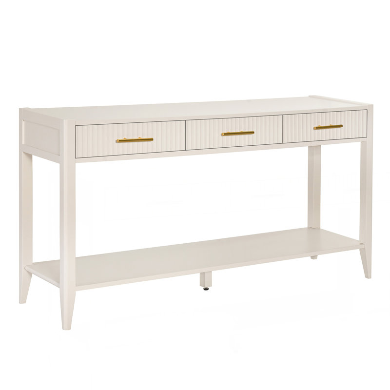 U_STYLE 60" Painted Console Table With 3 Drawers,Wooden Entryway Table With Storage Shelf, Farmhouse Sofa Table For Living Room, Hallway,Entryway, Foyer, Corridor(Beige)