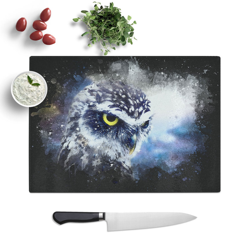 Tempered Glass Owl in Nepal Chopping Board, 28.5 cm x 39 cm