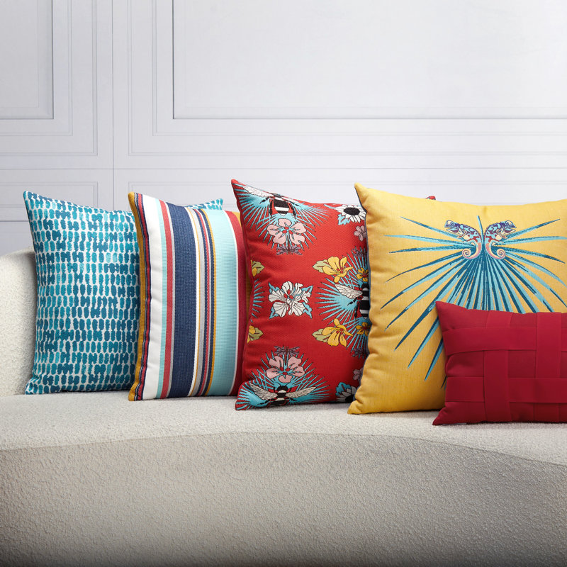 Thumbprint Sunbrella® Throw Square Indoor/Outdoor Pillow Cover & Insert by Elaine Smith, Aruba, 20"H x 20"W