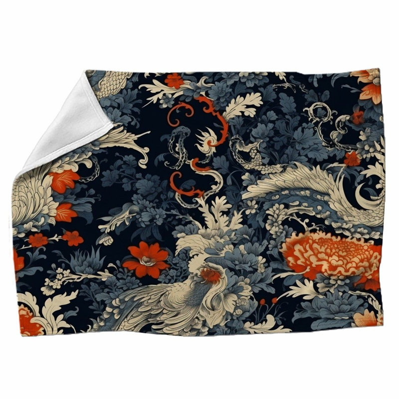 Jeté en laine à motif chinois, L 51 po x L 60 po