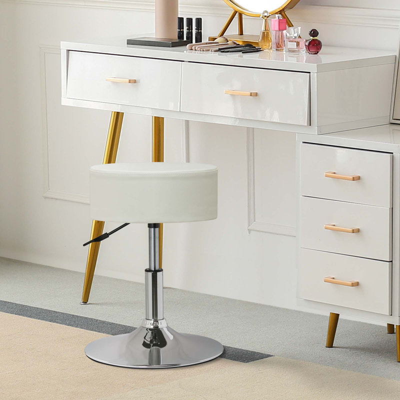 PVC Leather Upholstered Accent Stool, Cream