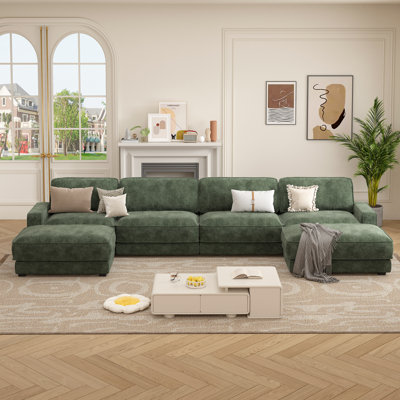 Canapé modulaire en U de 158,8 po à 4 sièges en chenille, housses amovibles et lavables, récupération par compression de 72H, coussins de 9,25 po d'épaisseur, revêtement doux et doux pour la peau - idéal pour le salon, le bureau, le hall de l'hôtel, un appartement et une maison de campagne