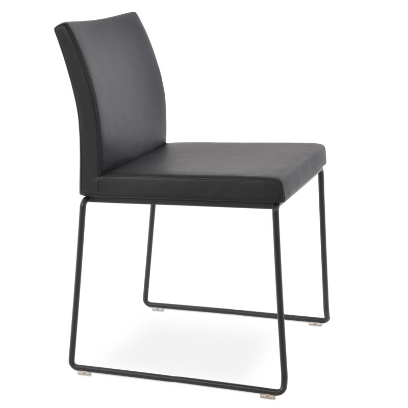 Chaise empilable en cuir véritable Aria, Noir, noir, noir, noir