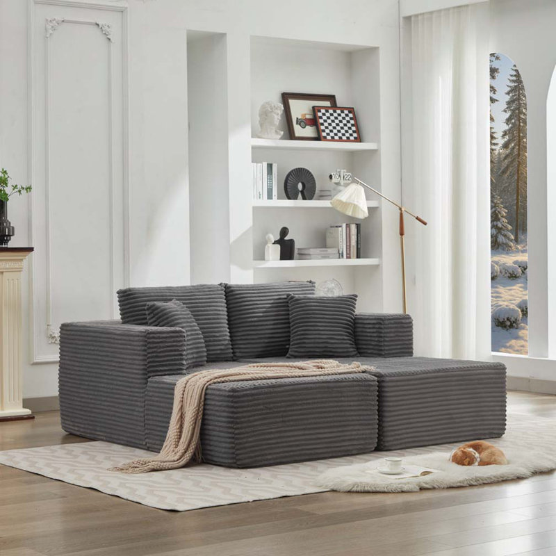 Méridienne double Boneless Cloud Canapé modulaire, aucun assemblage requis, Velours côtelé gris