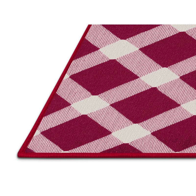 Tapis rouge à carreaux lavable à la machine, Rond 3 pi