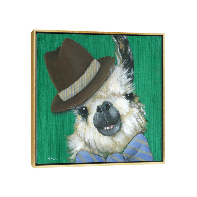 Llama Gentleman - reproduction d'art, H 26 po x l 26 po x P 1,5 po, Toile avec cadre doré, Non mat