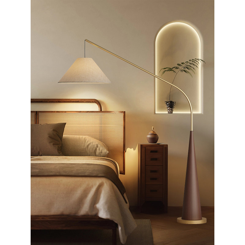 Nordic Style Iron and Linen Fabric Floor Lamp, Walnut