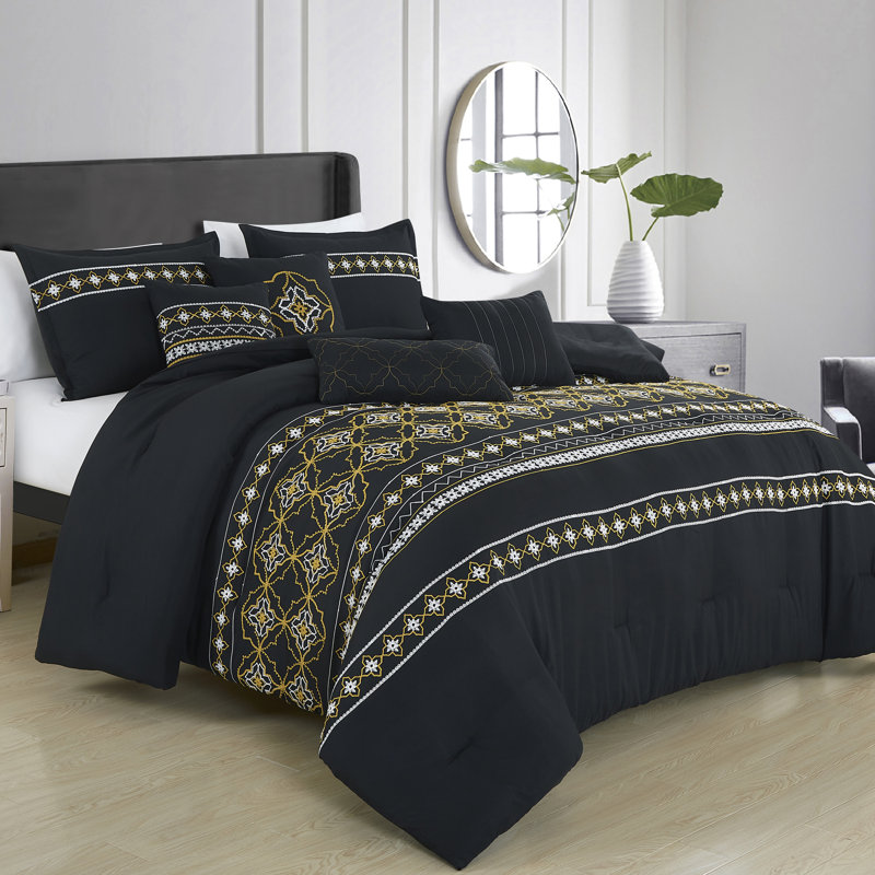 Tzilla Geometric Shapes Comforter, Queen Comforter + 6 Additional Pieces