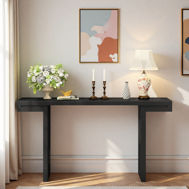 Console avec lignes géométriques et pieds réglables, Noir