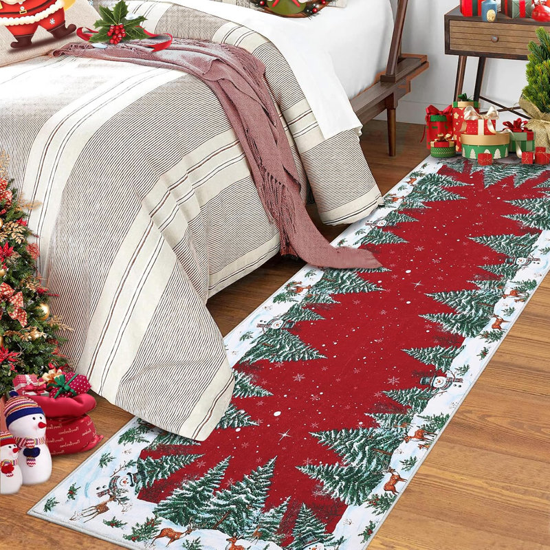 Tapis de couloir lavable de Noël 60 x 300 cm, profil bas, pour entrée ou couloir intérieur, 2 pi x 10 pi