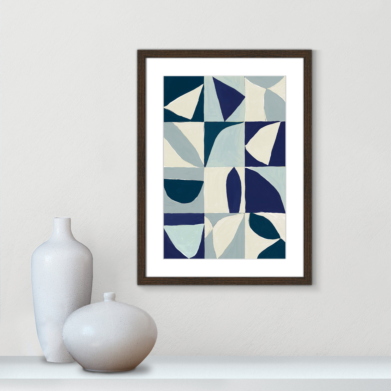 Hestia "Yellow Mayan I Blue Version" Print, 23" H x 17" W x 0.75" D, Walnut