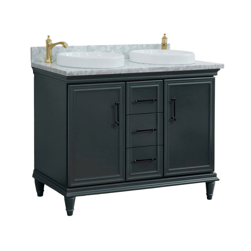 Meuble-lavabo double 49 po et lavabo rond, Marbre de Carrare blanc