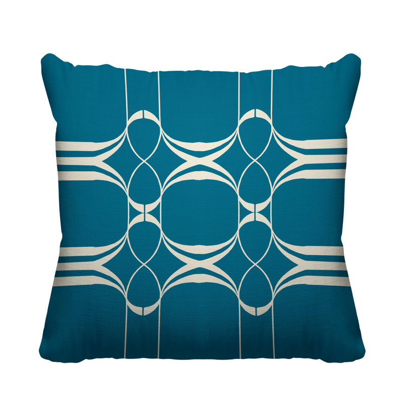 Coussin Tribal Abstract, L 17 po x H 17 po, Turquoise
