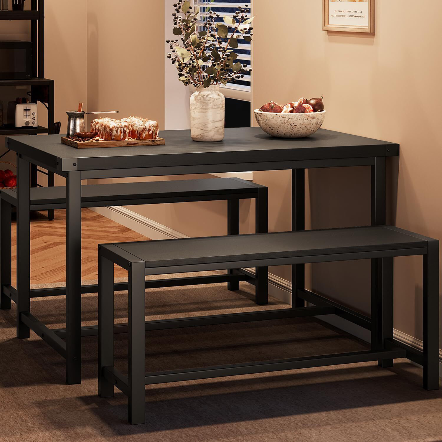 17 Stories Dining Table Set For 4, Kitchen Table With Benches