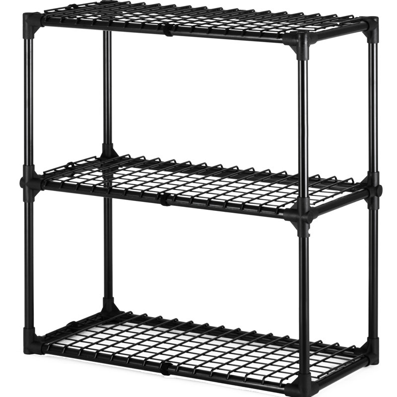Tablette de rangement robuste avec couvercle - Assemblage facile pour les maisons: 110 lb par tablette, 330 lb au total, support en métal noir à 3 tablettes polyvalentes