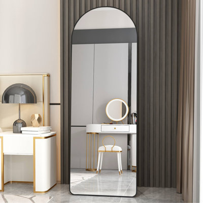 The 4st generation of floor mounted full length mirrors. Aluminum alloy metal frame arched wall mirror, bathroom makeup mirror, bedroom porch, clothing store, wall mounted. Black 65 "* 23"