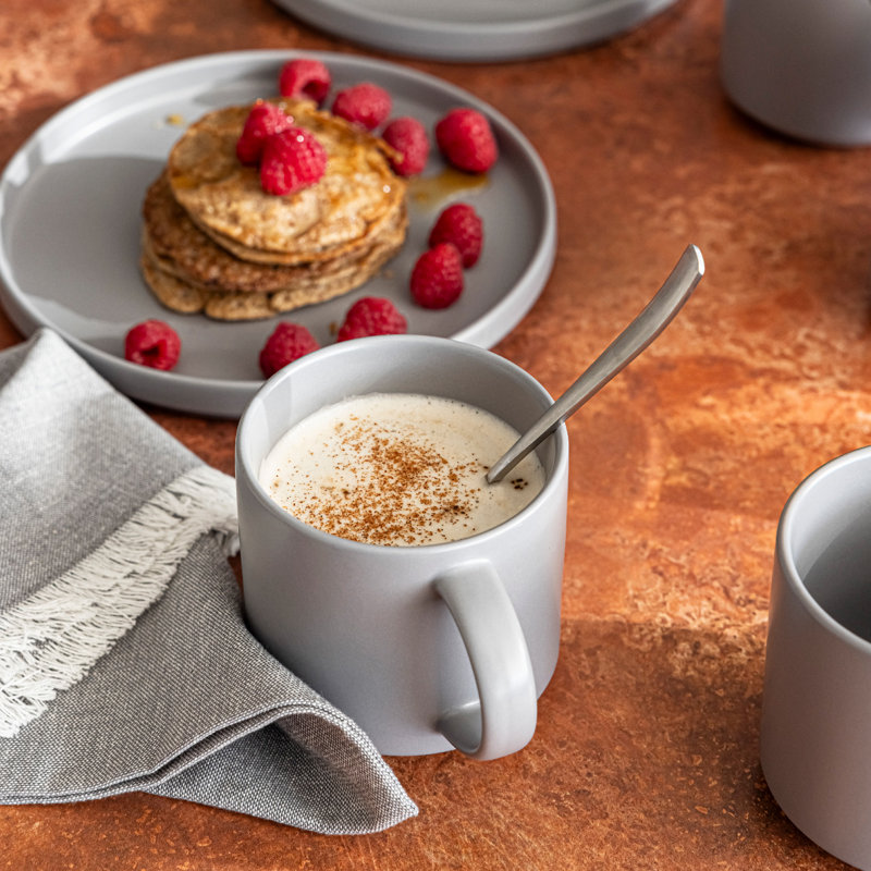 Over&Back Stackable Semi-Matte Hand-Finished Stoneware Mugs, Set of 4, Gray