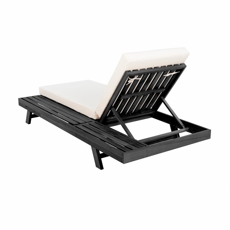 Lounge Chaise Set, Space Available On One Side, Acacia Wood In Black With Water-Resistant Lounge Cushions (4 Inch Thick)