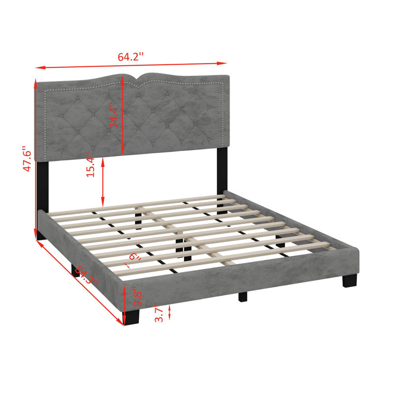 Lit plateforme tapissier Bilgehan, gris, Grand
