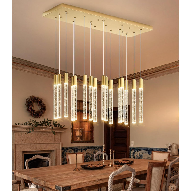 Lustre rectangulaire moderne 16 lumières Glam, Doré