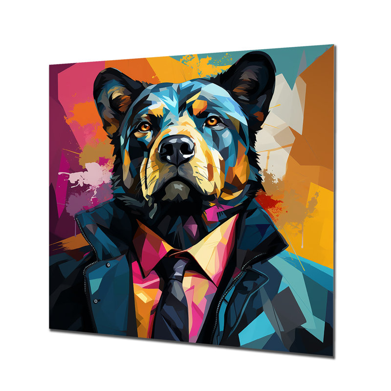 Portrait d'un ours en costume, H 16 po x l 16 po