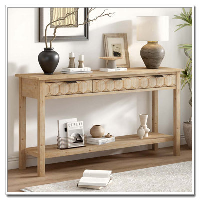Table d'entrée 60 po en placage de sapin avec façades en nid d'abeille, console moderne