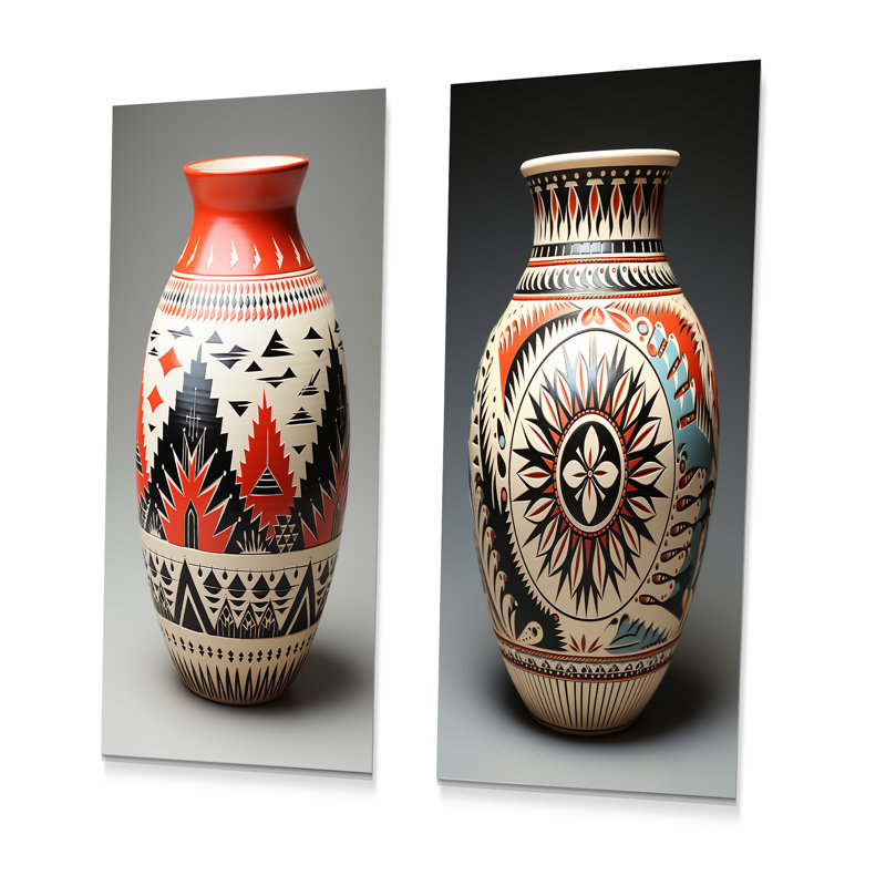 «Native Pueblo Pottery - Abstract Still Lifes», ensemble de 2 reproductions d'art mural en métal, H 28 po x l 24 po