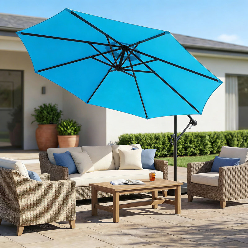 Parasol en porte-à-faux octogonal 10 'avec base lestée, Bleu ciel