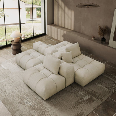 Canapé modulaire modulaire, siège à combinaison profonde surdimensionné, housses de coussin amovibles et lavables, tissu en lin, rembourrage en duvet