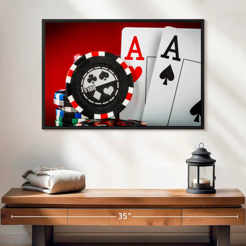 Chips And Aces, 25" X 17", Floating Frame Black