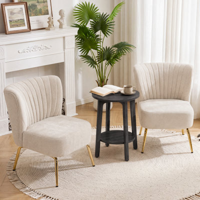 Ensemble de 3 fauteuils d'appoint sans accoudoirs et table d'appoint ronde en bois à plusieurs niveaux pour le salon et la chambre.