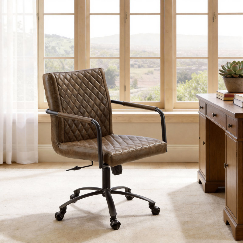 Blair Industrial Swivel Tufted Genuine Leather Executive Home Office Task Chair, Brown