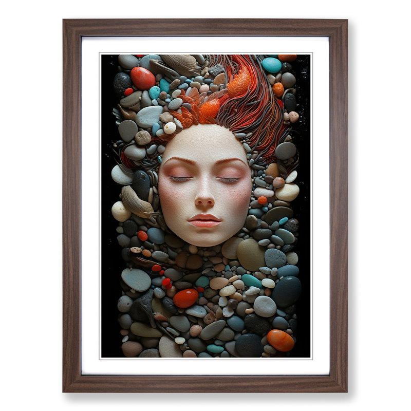 Pebbles Romanticism - Single Picture Frame Print on Wood, Walnut Framed, 64cm H x 46cm W x 2cm D