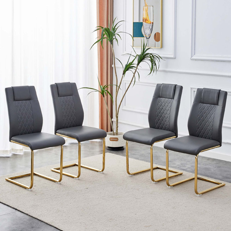 Chaises de salle à manger en similicuir, Gris, 4, Doré