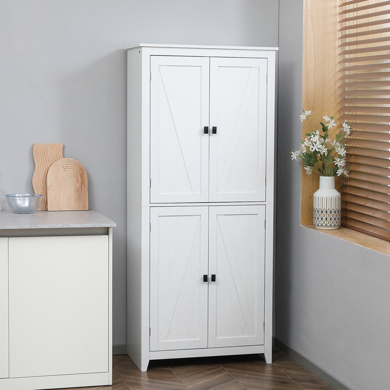 Garde-manger autoportant de 72 po à 4 portes, blanc - 4 tablettes réglables pour les livres de cuisine, la vaisselle et les fournitures de garde-manger avec 4 portes et batterie de cuisine