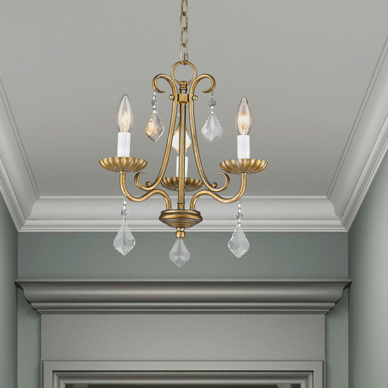 Blaney 3 - Light Steel Dimmable Chandelier, 8" H x 9" W x 11" D, Antique Gold Leaf