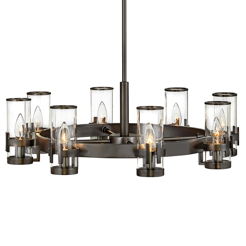 Reeve 8-Light Wagon Wheel Chandelier with Glass Shades, Black Oxide