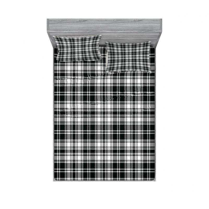 Microfiber Plaid Sheet Set, Queen Sheet Shet with 2 Pillowcases