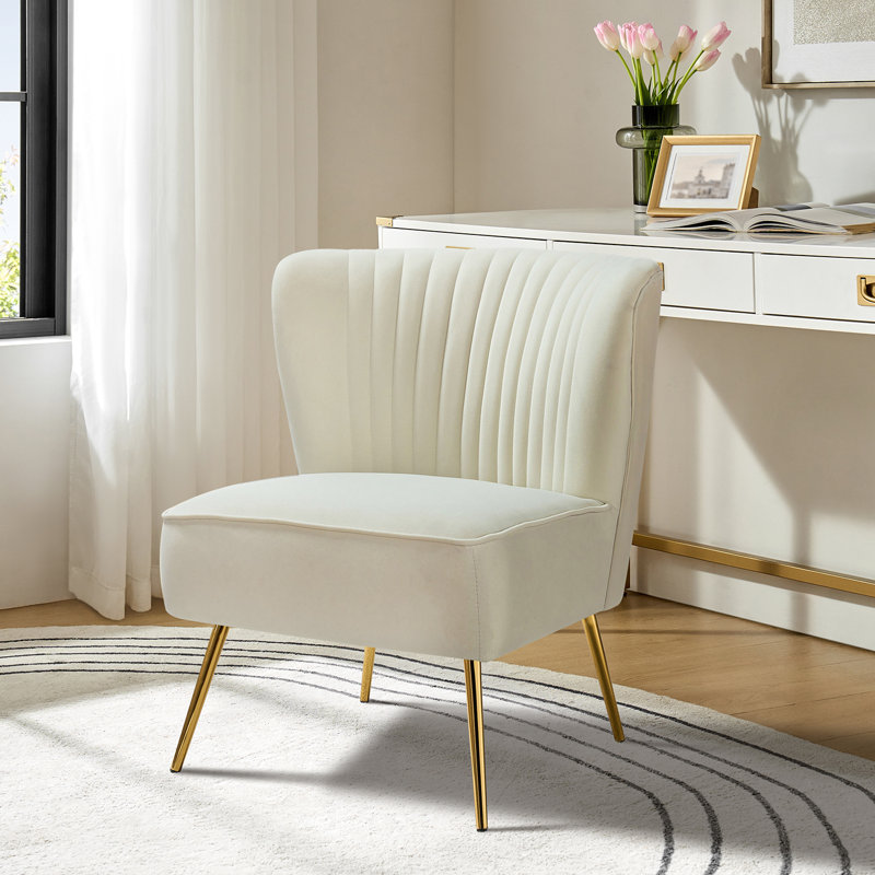 Euclid Velvet Accent Chair with Metal Legs, Velours ivoire