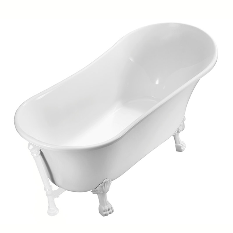 59" Streamline Clawfoot Soaking Acrylic Bathtub, Glossy White, Glossy White