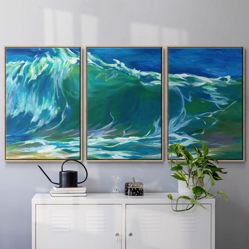 Green Flash encadré sur toile, 3 pièces, H 24 po x l 48 po x P 2 po, Naturel